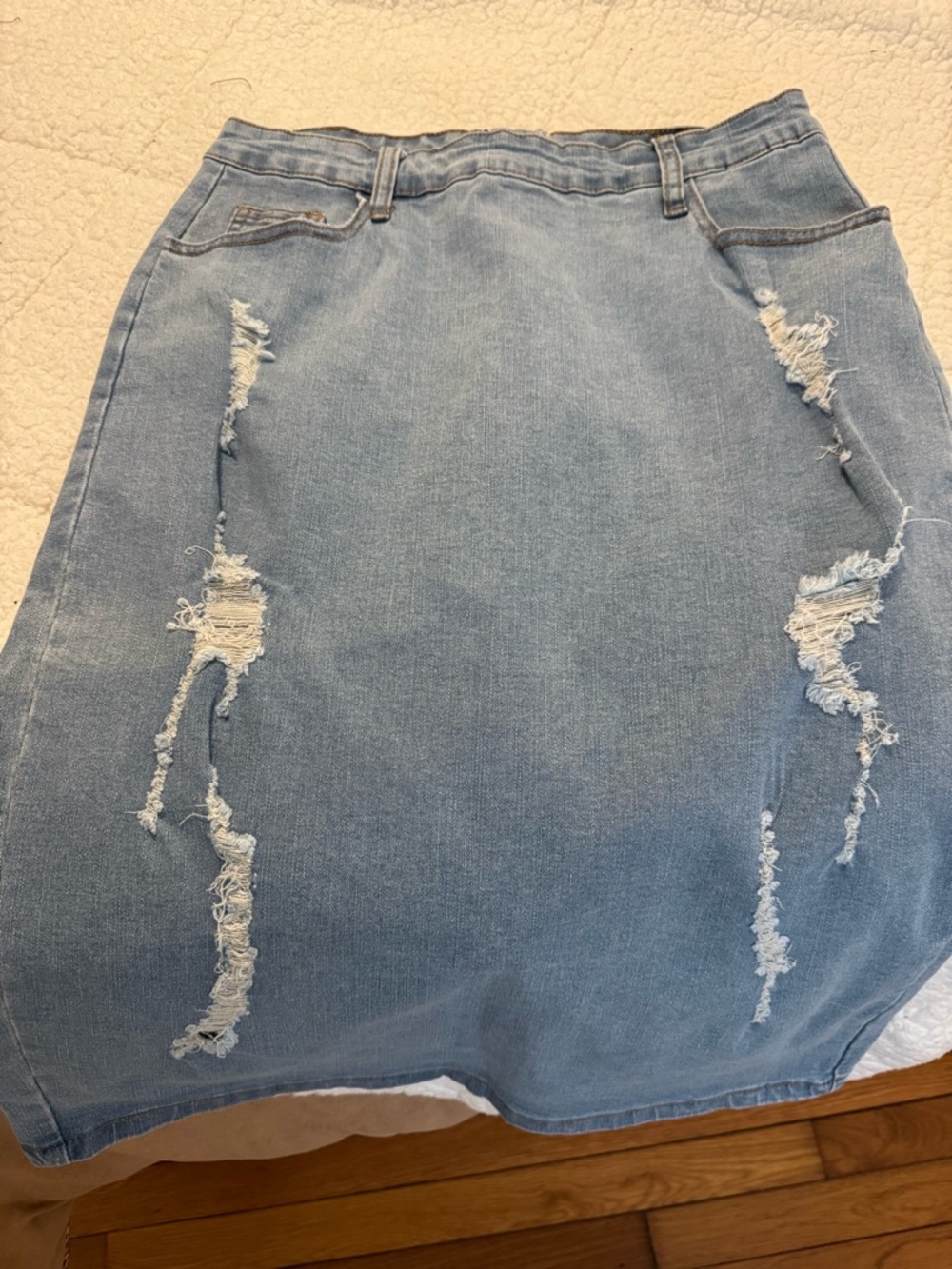 SHEIN Light Blue Distressed Denim Pencil Skirt